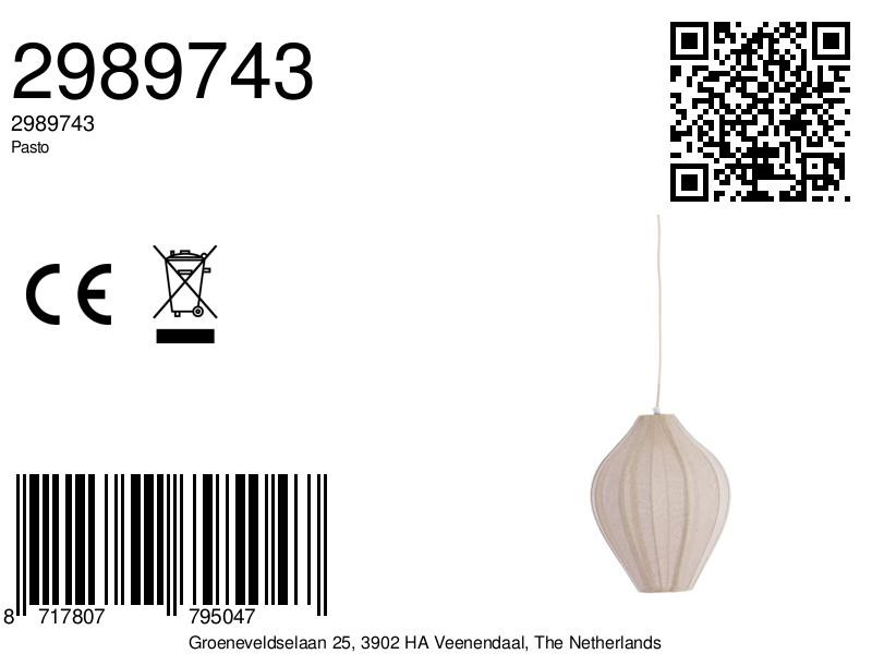 Suspension ovale avec abat-jour en tissu beige Light & Living Pasto – Image 6