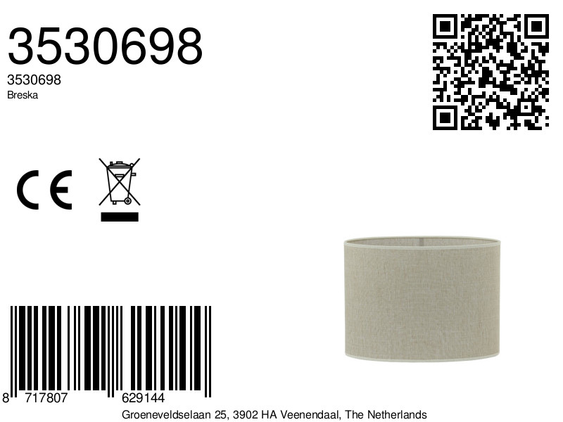 Abat-jour beige en forme cylindrique en tissu Light & Living Breska – Image 10