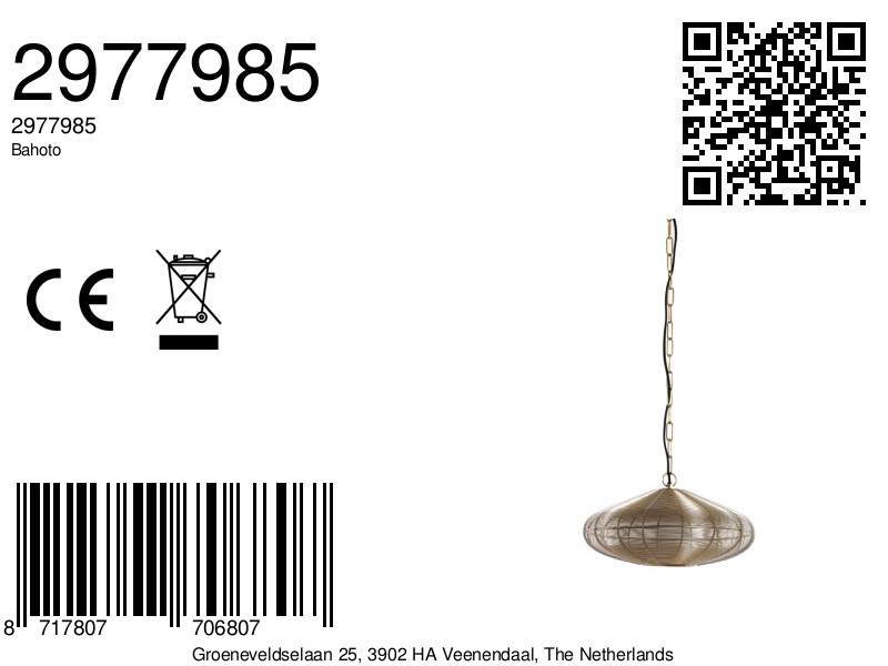 Suspension dorée à structure en fil Light & Living Bahoto – Image 8