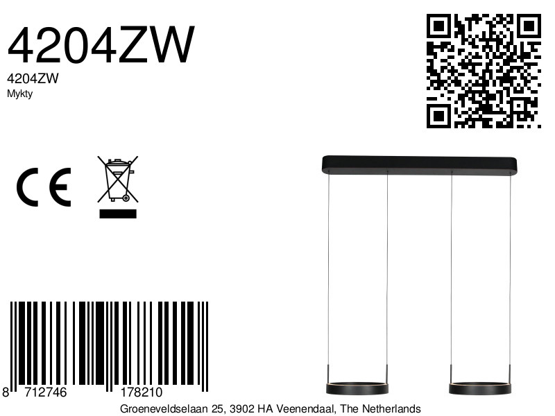 Suspension design noire à double anneau pour table à manger Steinhauer Mykty – Image 9