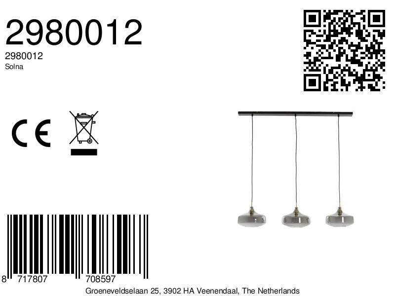 Suspension trio en verre gris Light & Living Solna – Image 8