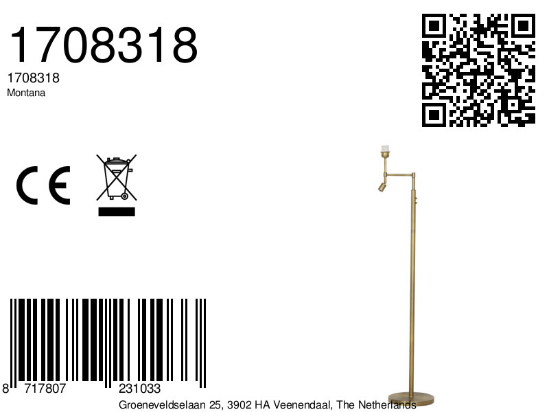 Lampadaire classique bronze avec liseuse Light & Living Montana – Image 8