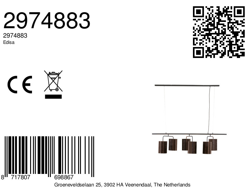 Suspension industrielle marron en métal Light & Living Edisa – Image 8