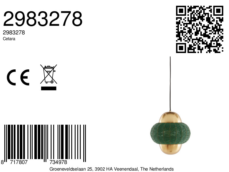 Suspension verte en tissu avec accent doré Light & Living Cetara – Image 9