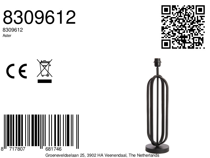 Socle de lampe en métal noir Light & Living Aster – Image 8