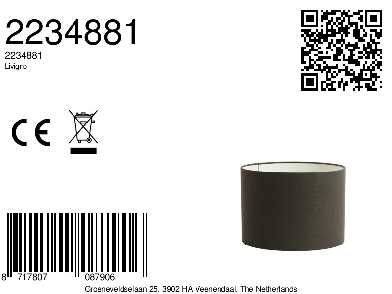 Abat-jour cylindrique en tissu noir Light & Living Livigno – Image 9