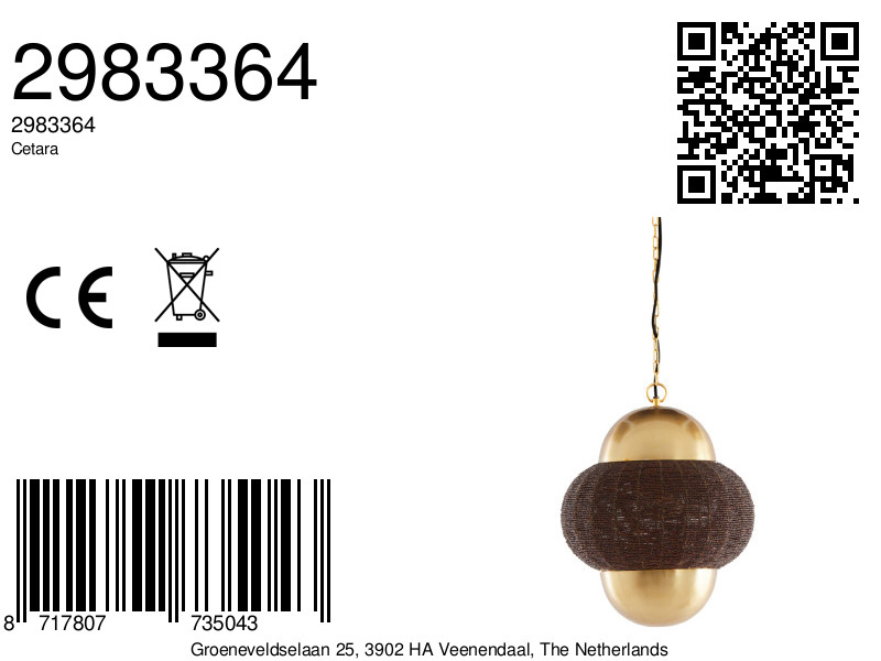 Suspension dorée avec détails en perles Light & Living Cetara – Image 8