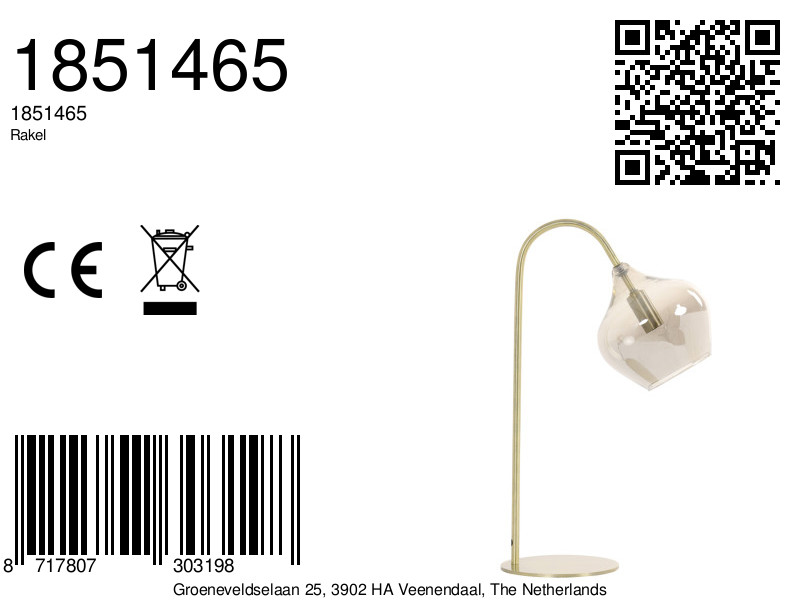 Lampe de table en verre de couleur dorée Light & Living Rakel – Image 10