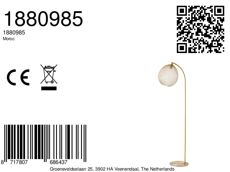 Lamp de sol dorée en métal avec structure en fil Light & Living Moroc – Image 8