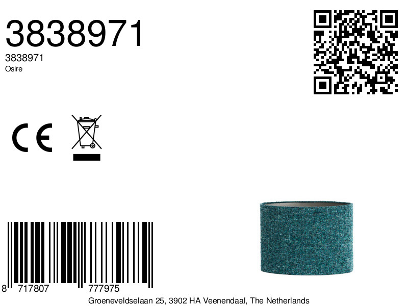 Abat-jour cylindrique en tissu turquoise Light & Living Osire – Image 8