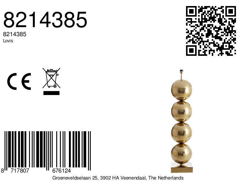 Pied de lampe classique avec boules dorées Light & Living Lovis – Image 4