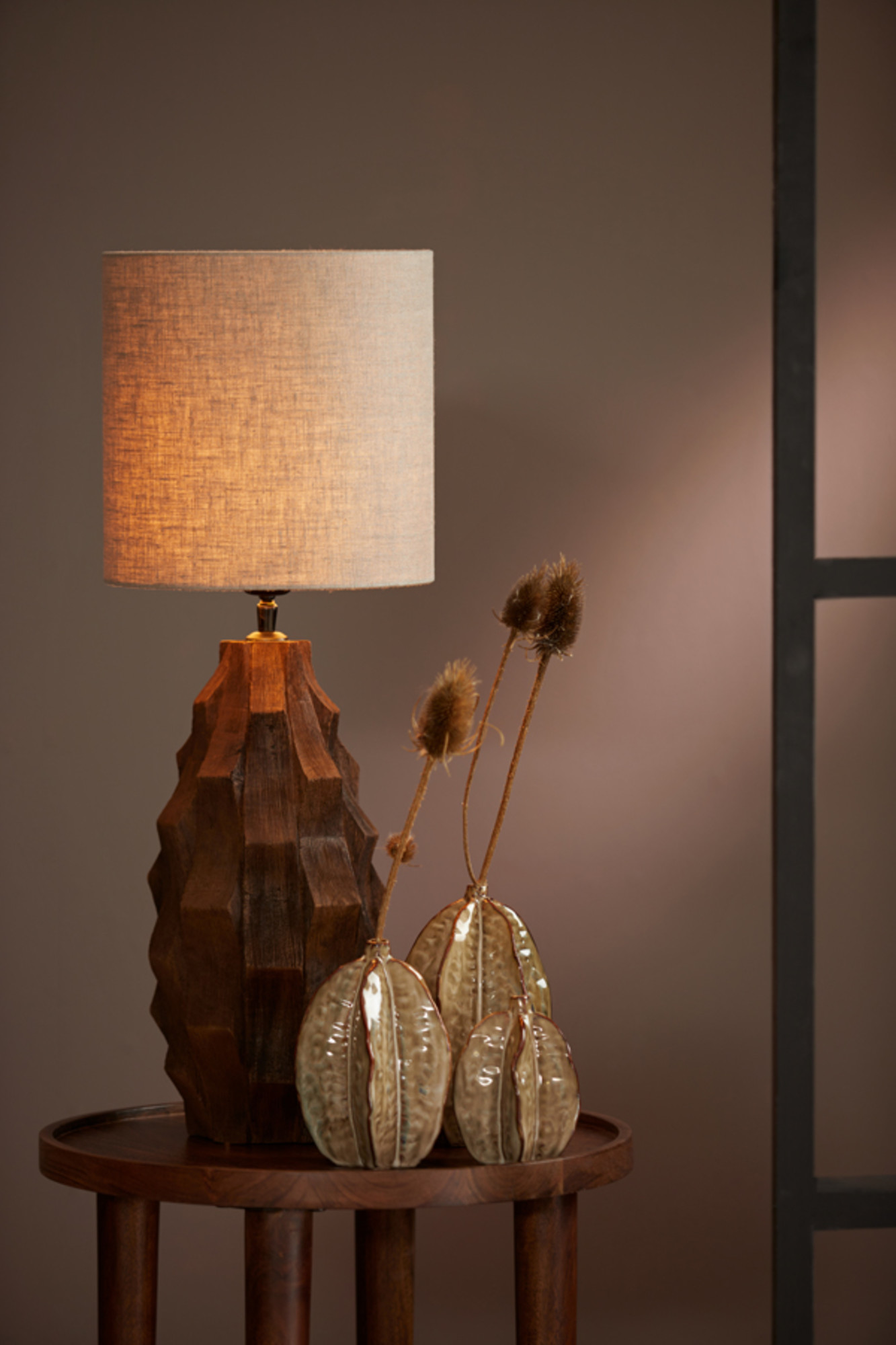 Abat-jour beige en forme cylindrique Light & Living Dark Linen – Image 4