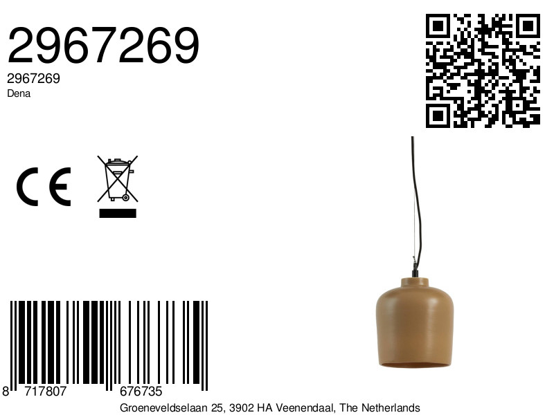 Suspension cylindrique en tissu beige Light & Living Dena – Image 2