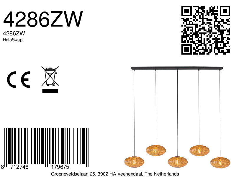 Suspension élégante avec 5 verres ambrés striés Mexlite HaloSwap – Image 8