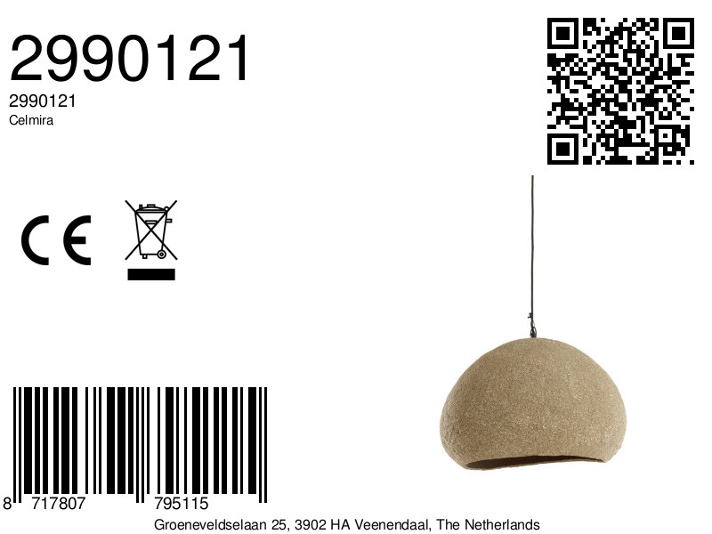 Suspension sphérique en tissu sable Light & Living Celmira – Image 7