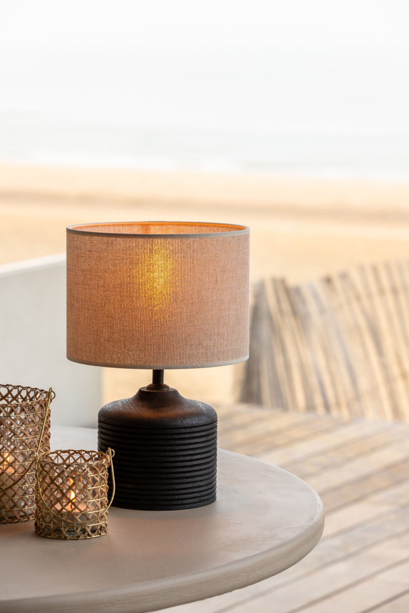 Abat-jour cylindrique en tissu beige Light & Living Breska – Image 4