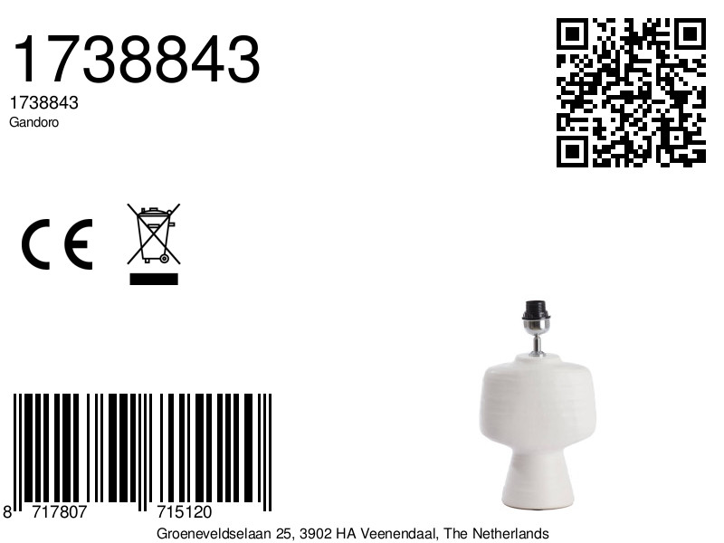 Pied de lampe design en céramique blanche Light & Living Gandoro – Image 7