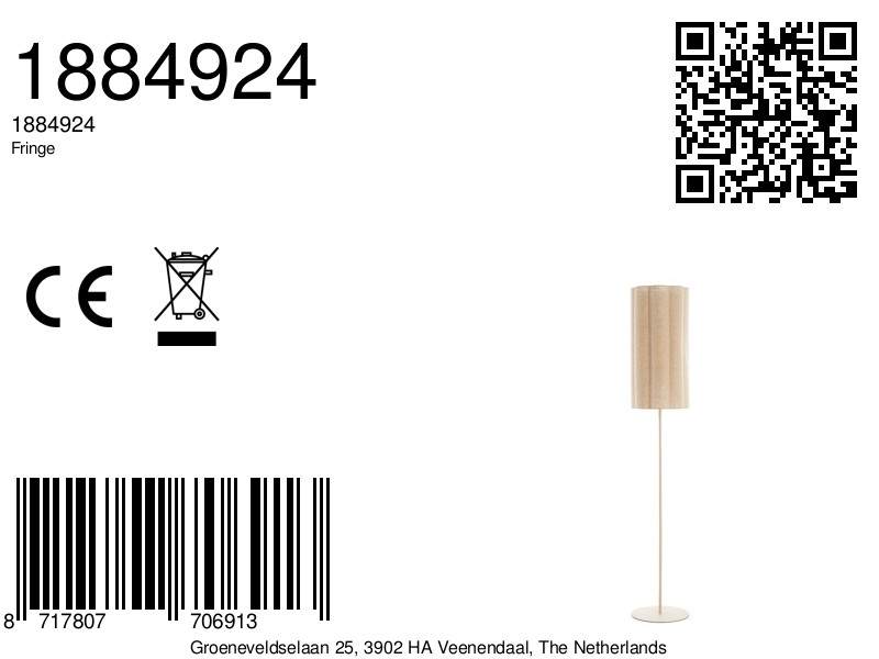 Lampadaire cylindrique en tissu beige style japandi Light & Living Fringe – Image 9