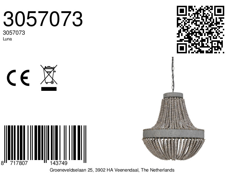 Suspension lustre en perles de bois Light & Living Luna – Image 10