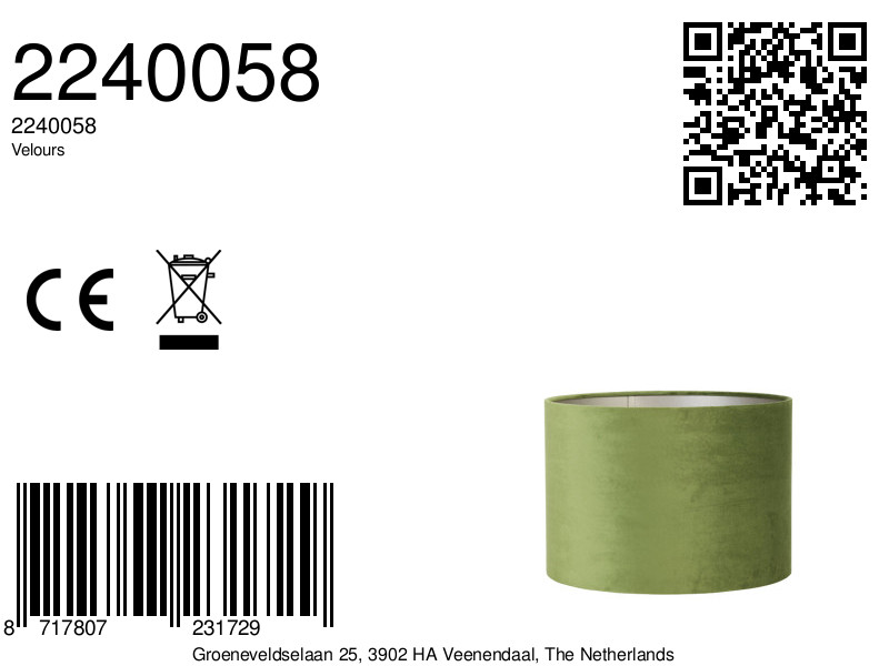 Abat-jour cylindrique en vert Light & Living Velours – Image 6