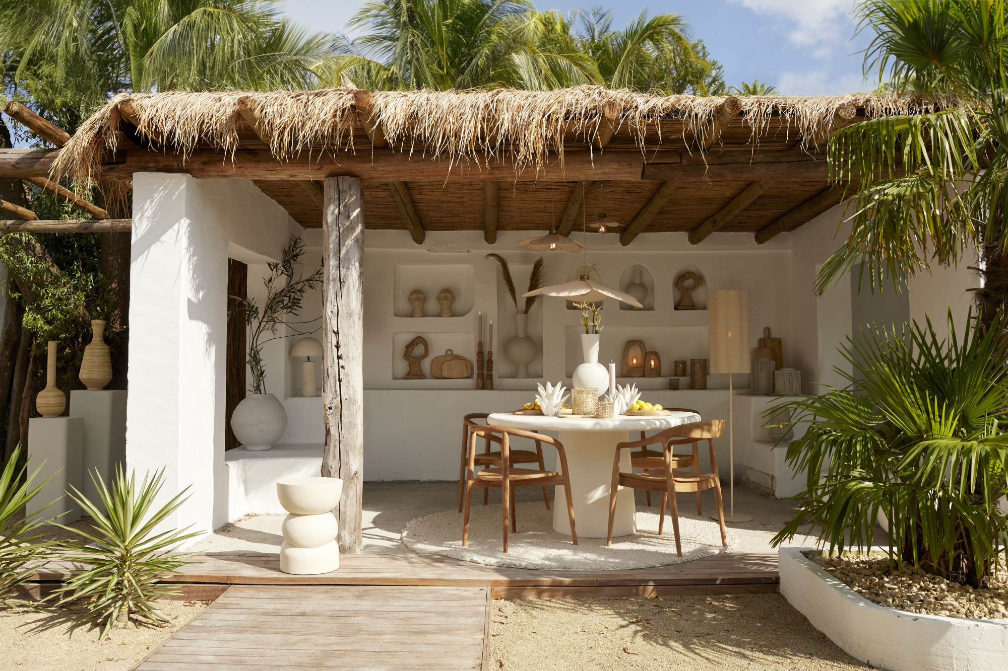 Lampadaire cylindrique en tissu beige style japandi Light & Living Fringe – Image 4