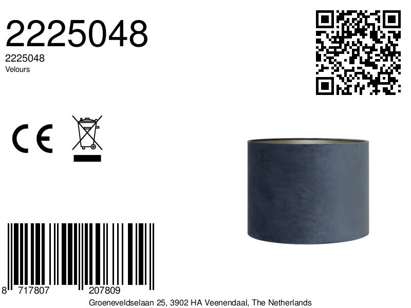 Abat-jour bleu en forme cylindrique Light & Living Velours – Image 4