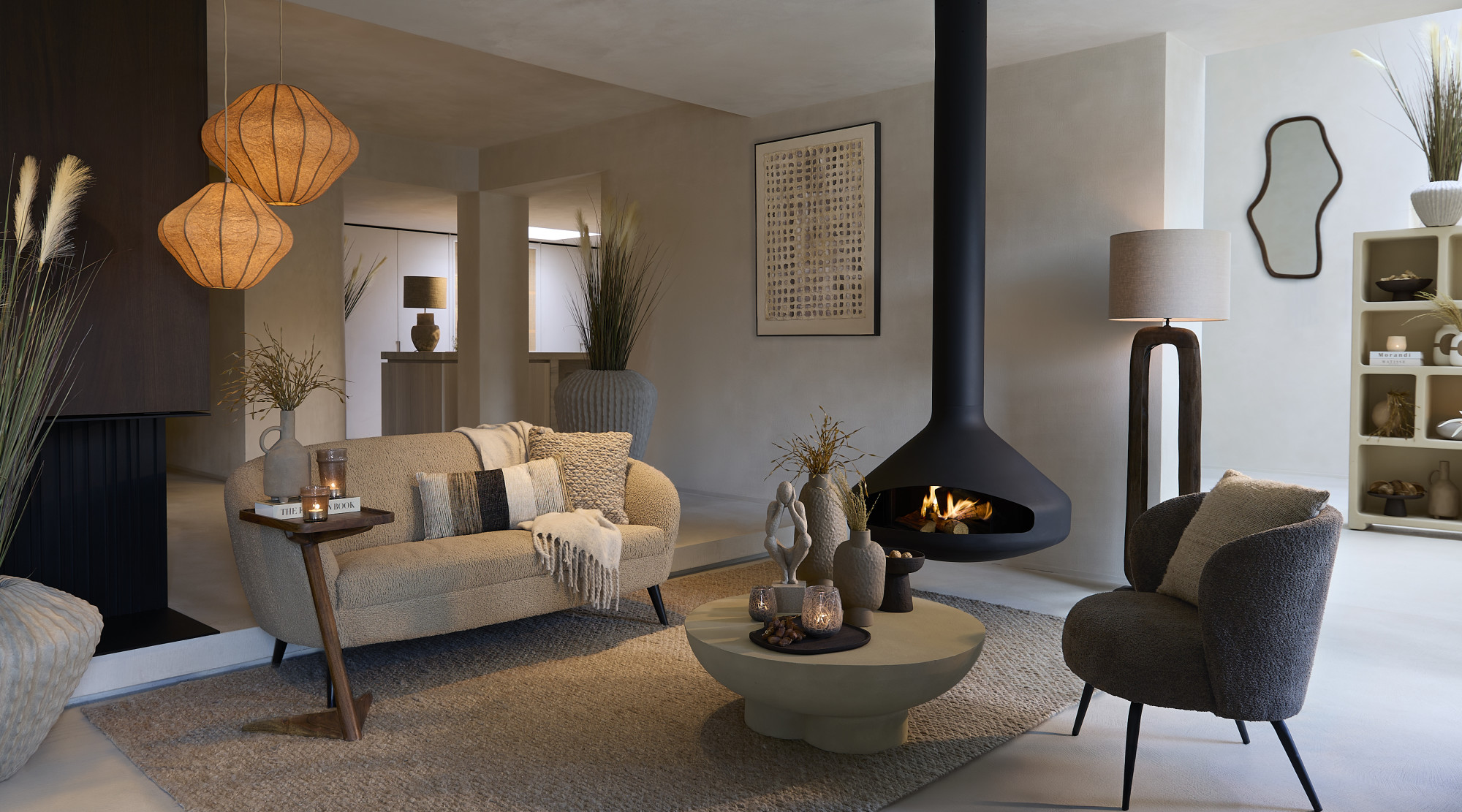 Suspension en papier beige à forme douce Light & Living Sukau – Image 4