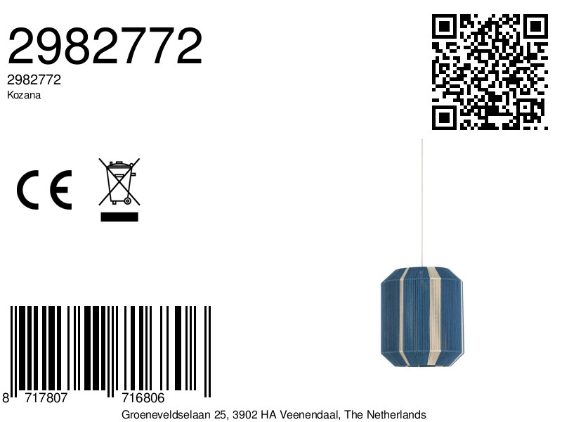 Suspension rayée bleue en tissu Light & Living Kozana – Image 9