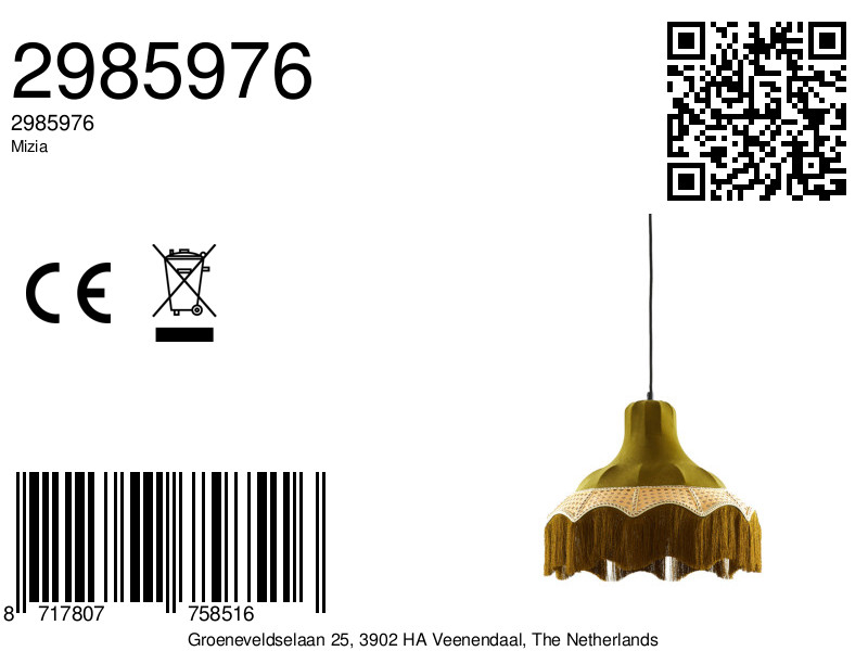 Suspension en velours avec bordure frangée Light & Living Mizia – Image 6