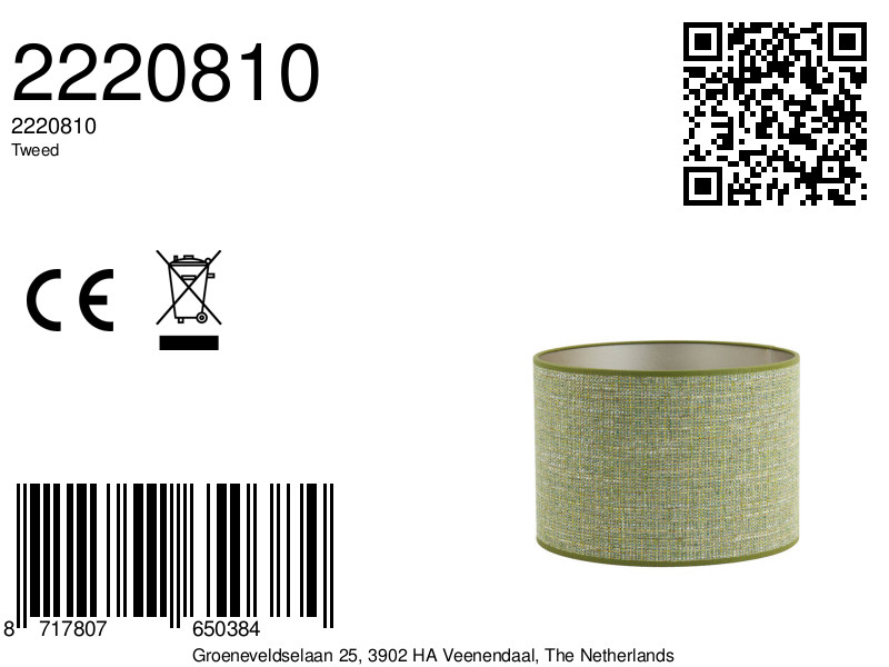 Abat-jour en tissu vert en forme cylindrique Light & Living Tweed – Image 7