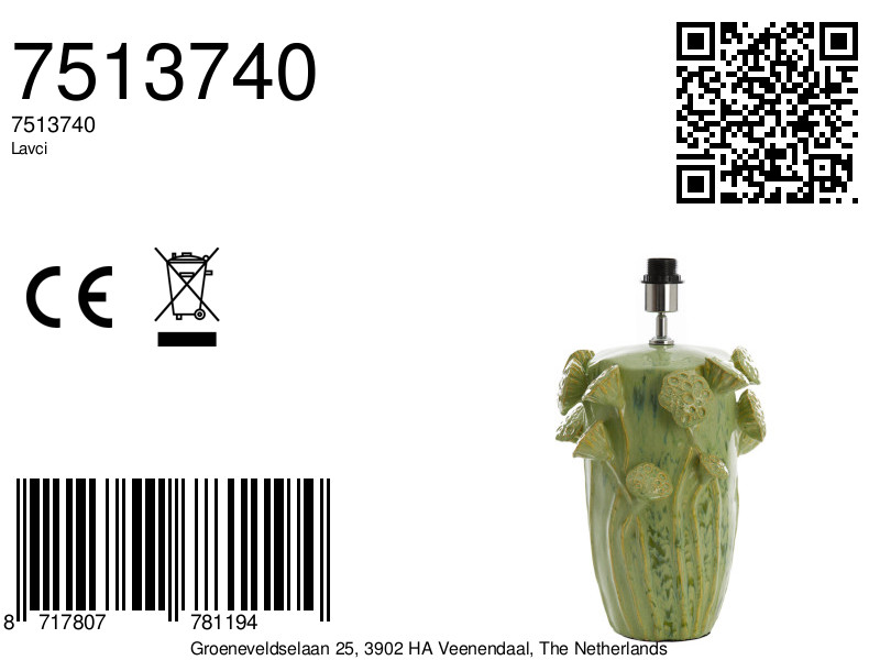 Base de lampe en céramique verte fleurs Light & Living Lavci – Image 5