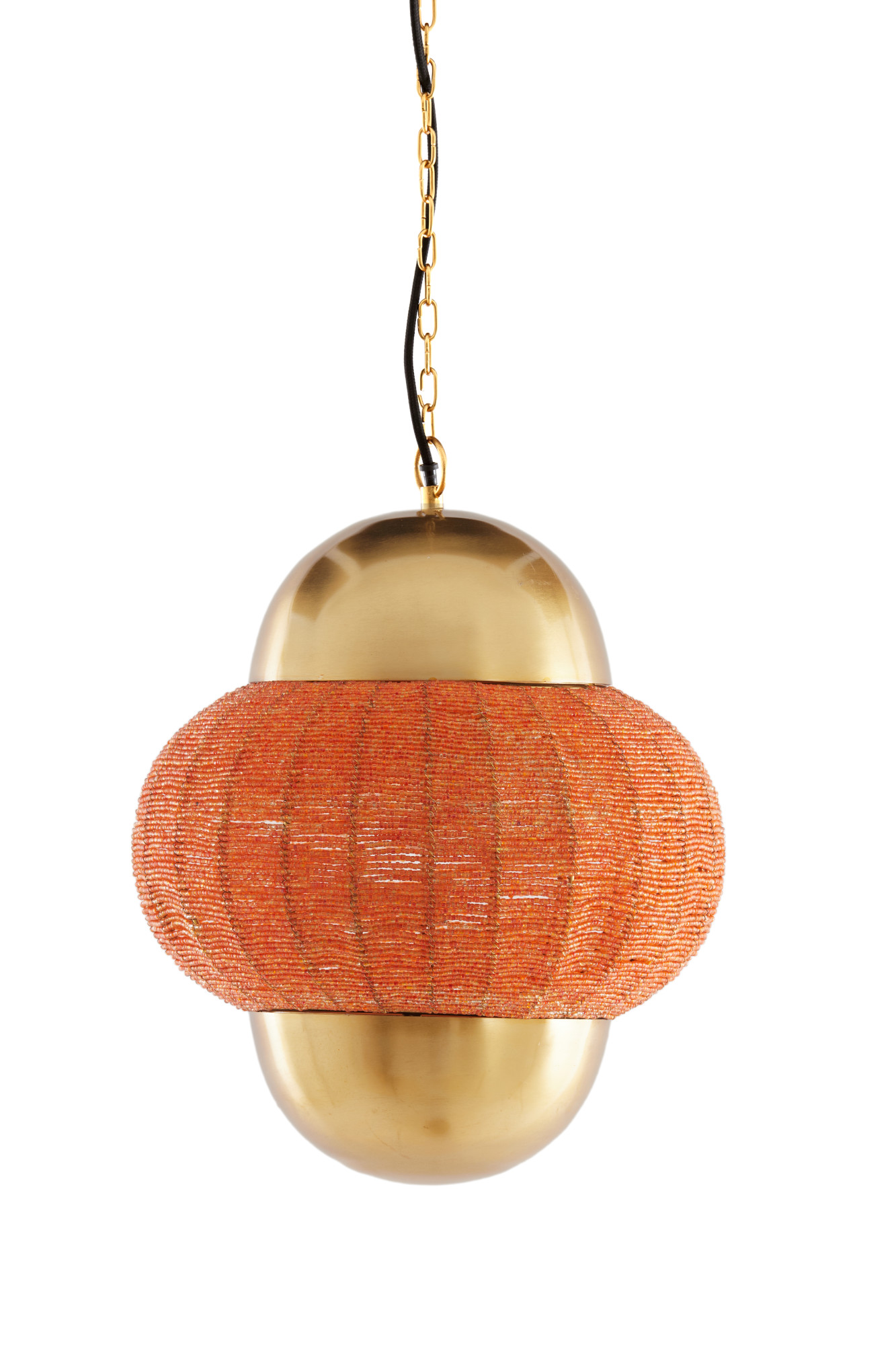 Suspension dorée avec abat-jour orange en tissu Light & Living Cetara – Image 2