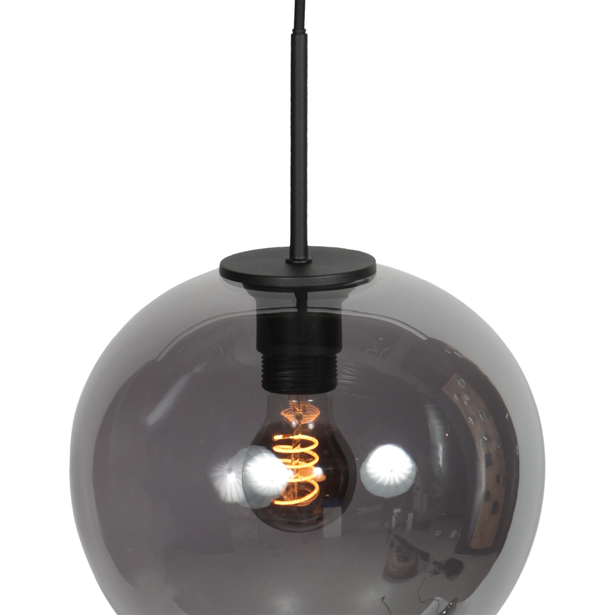 Suspension noire avec globe suspendu en verre fumé Mexlite HaloSwap – Image 4