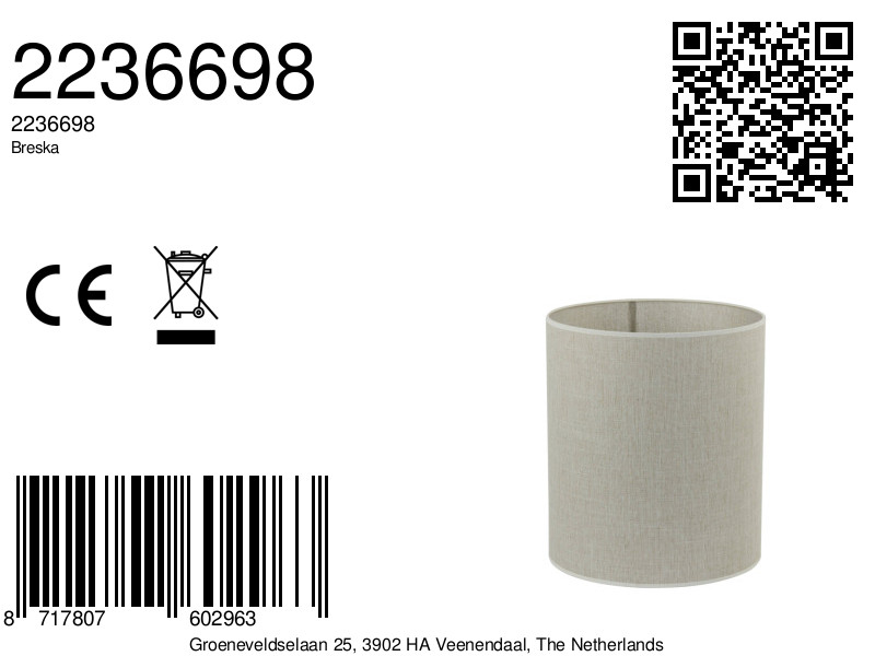 Abat-jour cylindrique en tissu beige Light & Living Breska – Image 9
