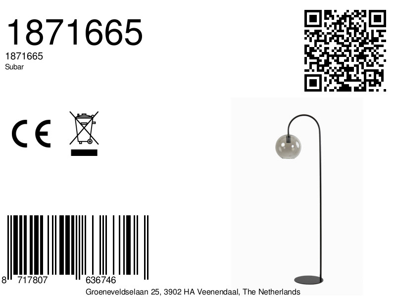 Lampadaire avec globe en verre fumé gris Light & Living Subar – Image 8