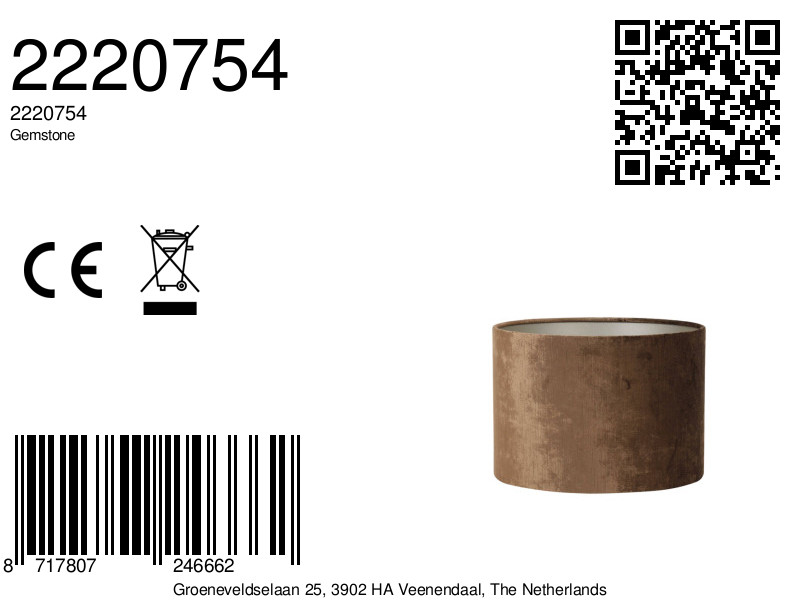 Abat-jour cylindrique en velours marron Light & Living Gemstone – Image 7