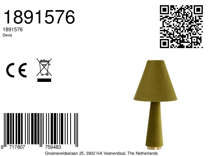Lampe verte olive en tissu style rétro Light & Living Devia – Image 5