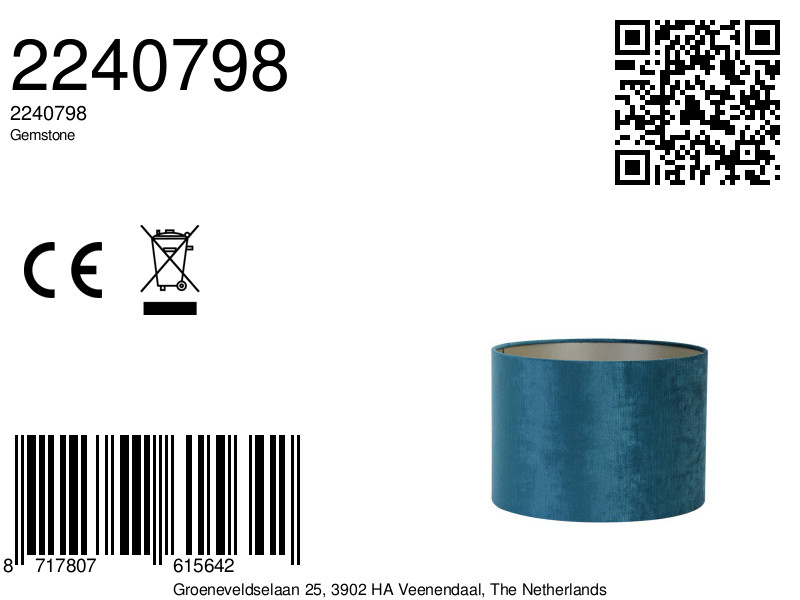 Abat-jour en velours bleu canard Light & Living Gemstone – Image 7