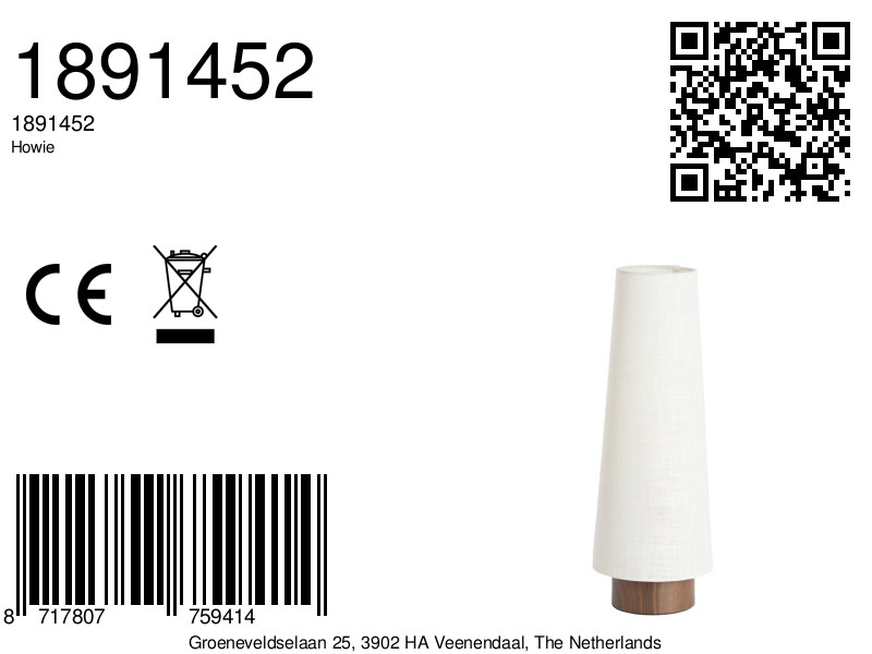 Lampe blanche conique en tissu Light & Living Howie – Image 6