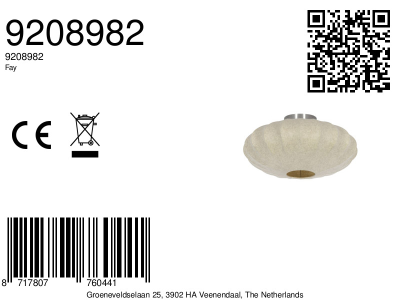 Plafonnier rond beige avec abat-jour en tissu Light & Living Fay – Image 8