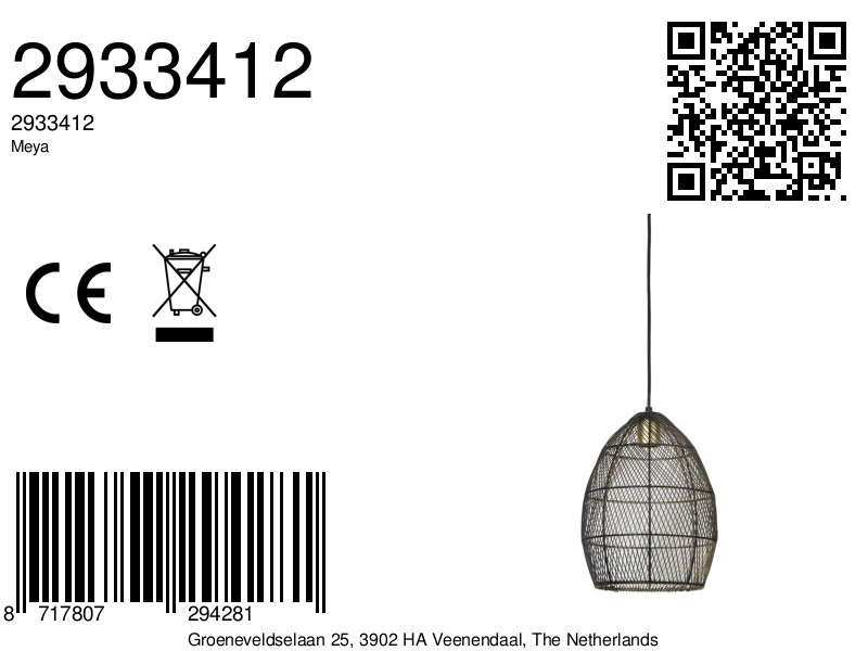 Suspension noire en fil au style industriel Light & Living Meya – Image 7