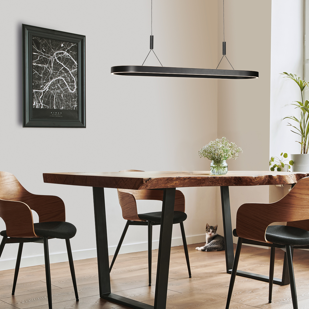 Suspension LED ovale noire avec éclairage haut et bas Steinhauer Mykty – Image 3