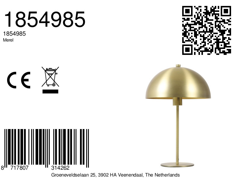 Lampe champignon en métal doré Light & Living Merel – Image 8