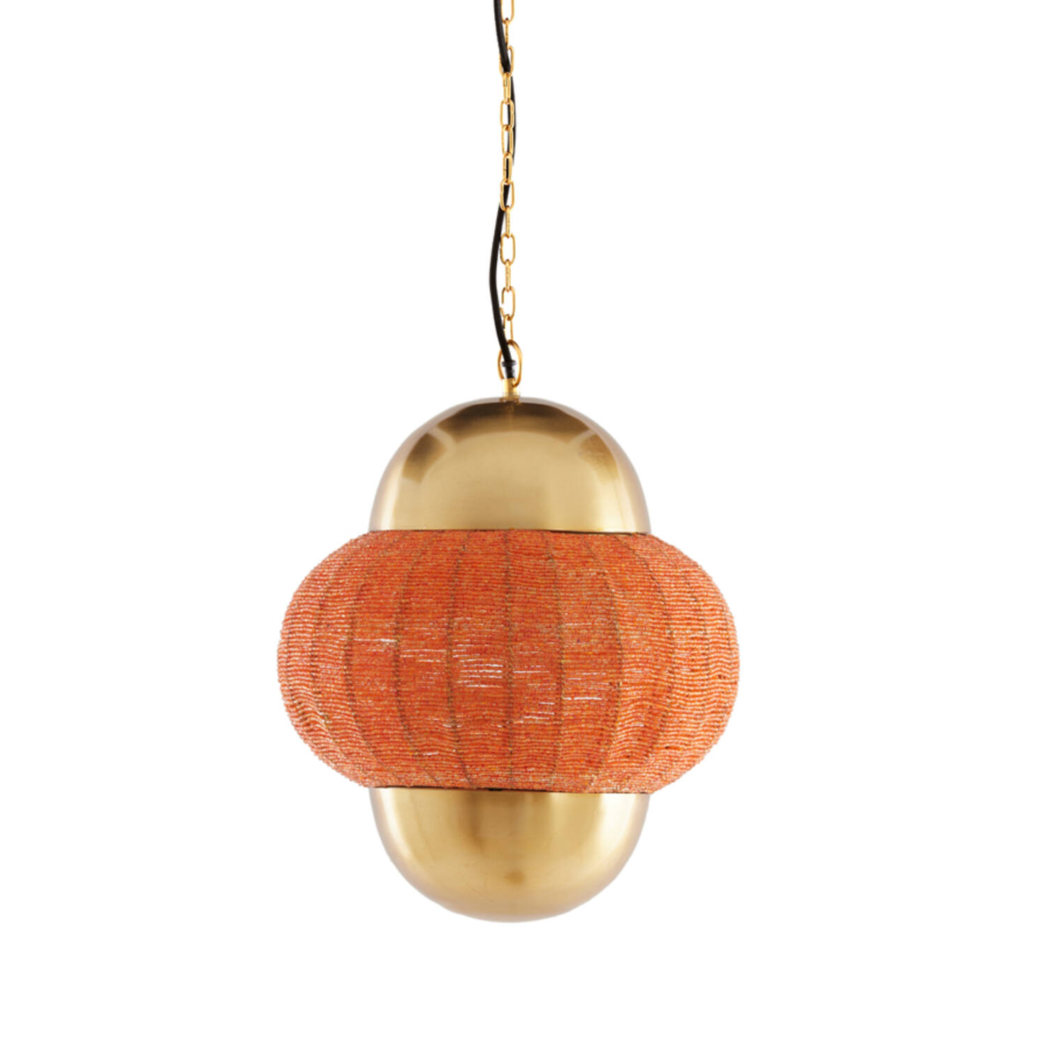Suspension dorée avec abat-jour orange en tissu Light & Living Cetara