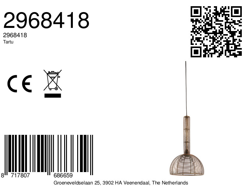 Suspension en rotin marron avec cadre métallique Light & Living Tartu – Image 9