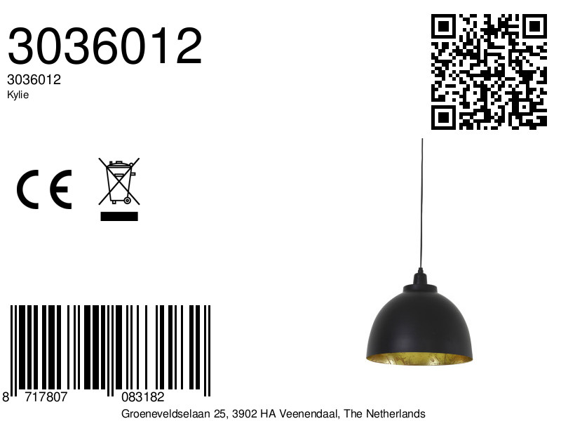 Suspension noire avec intérieur doré Light & Living Kylie – Image 9