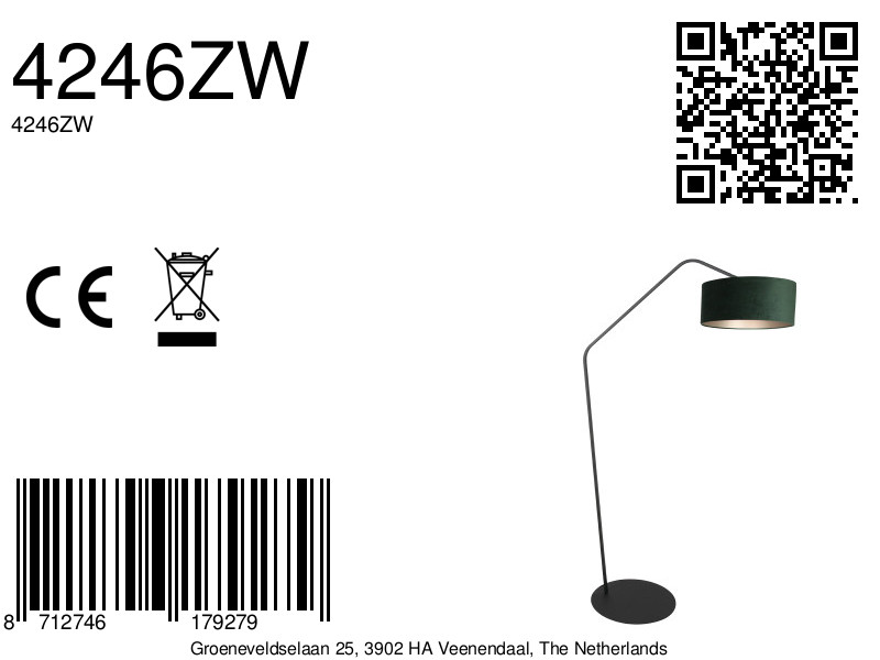 Lampadaire noir avec abat-jour velours vert Anne Lighting ZigZag – Image 14