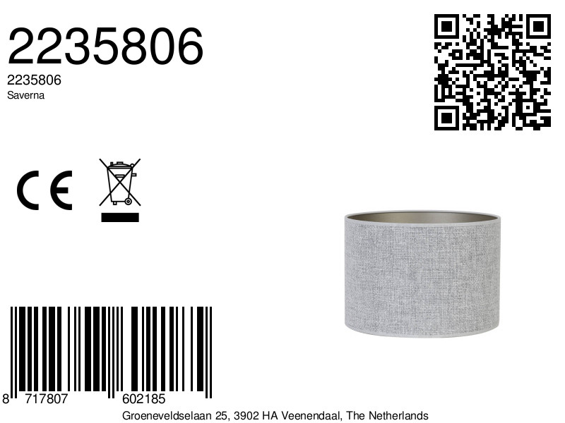 Abat-jour cylindrique en tissu gris Light & Living Saverna – Image 5