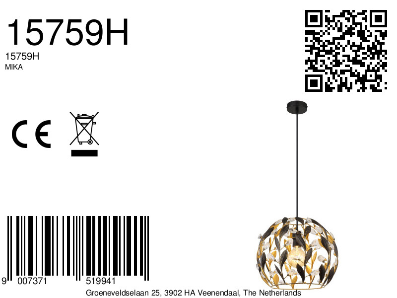 globo-suspension-mika-noir-métal-ø40cm-e27-15759h-8a