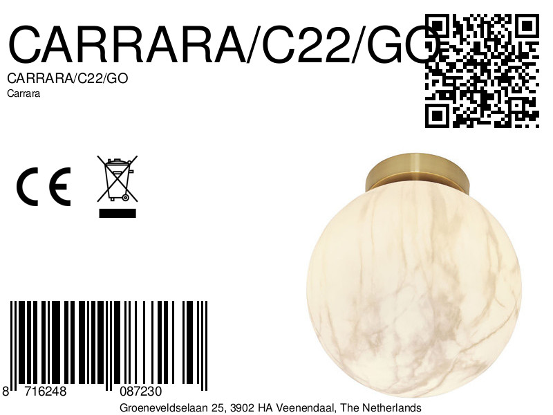 it'saboutromi-plafonnier-carrara-or-verre-ø22cm-e14-carrara/c22/go-8a